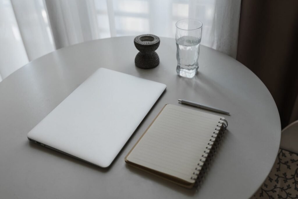 A calm workspace with a notebook