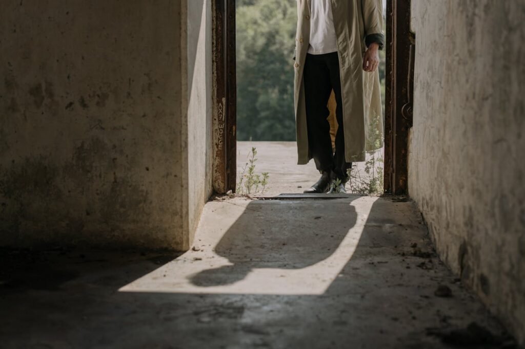 stepping outside a doorway