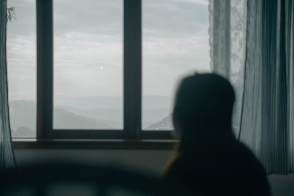 looking out from a window