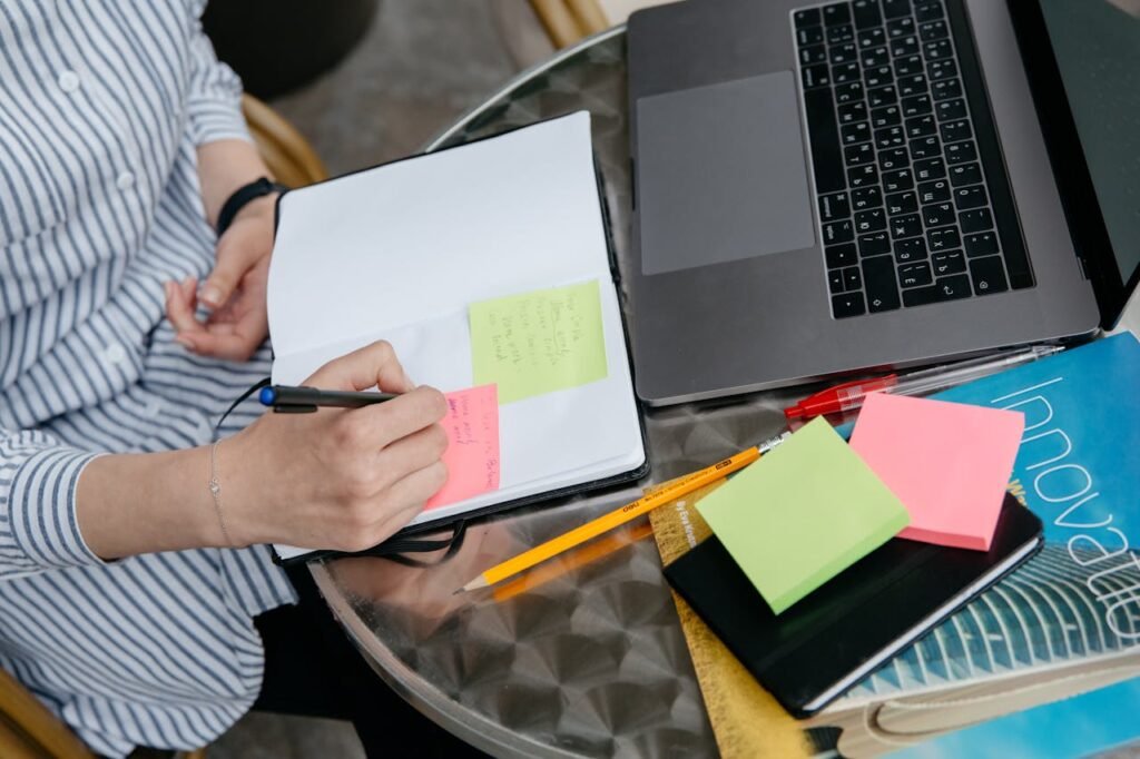 notes and a laptop