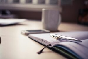 A simple morning routine scene with a notebook